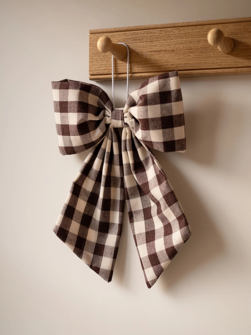 Handmade Cream and Brown Gingham Hanging Bow