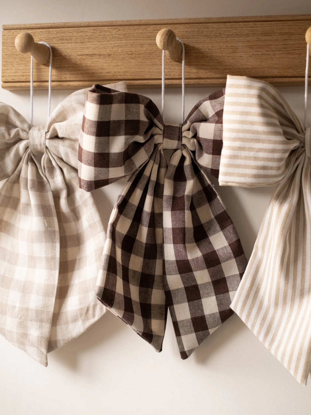 Handmade Cream and Brown Gingham Hanging Bow