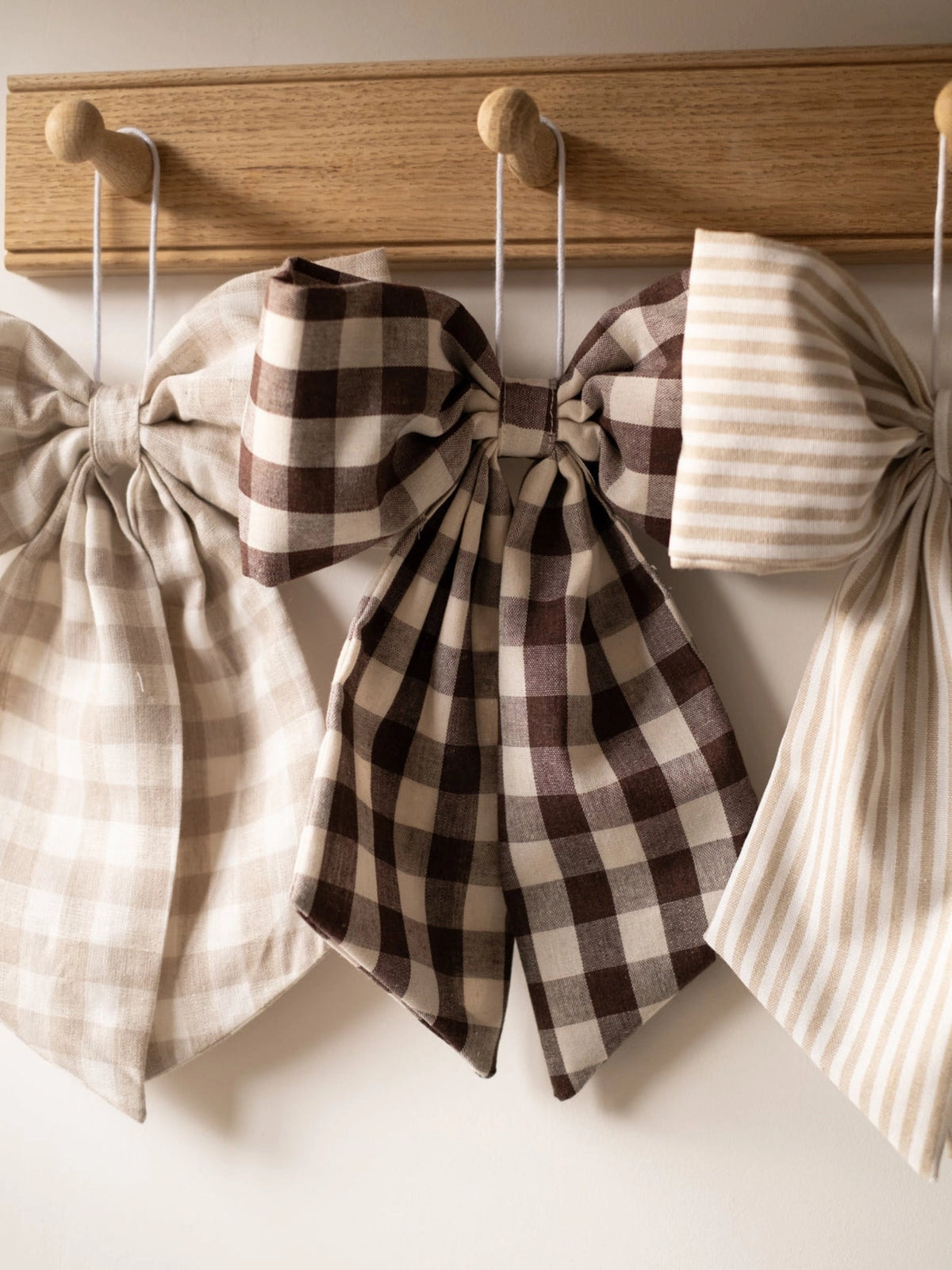 Handmade Cream and Brown Gingham Hanging Bow