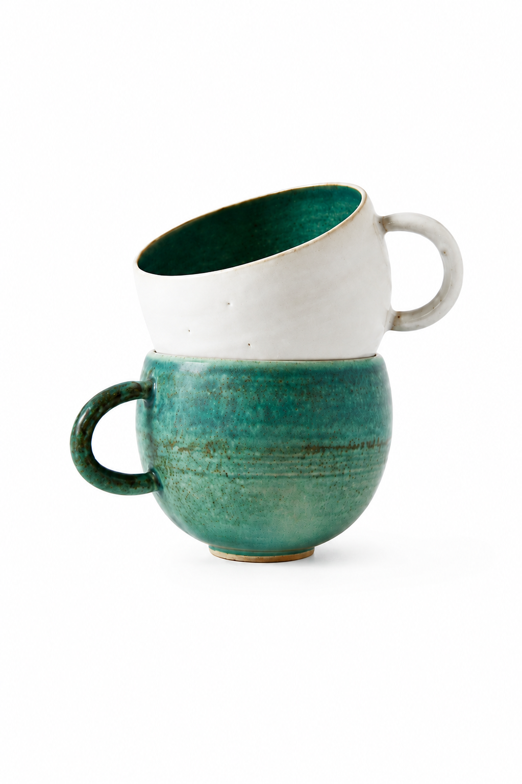 Vicky Thornton Hand Thrown C Cups Round Green/White set of 2