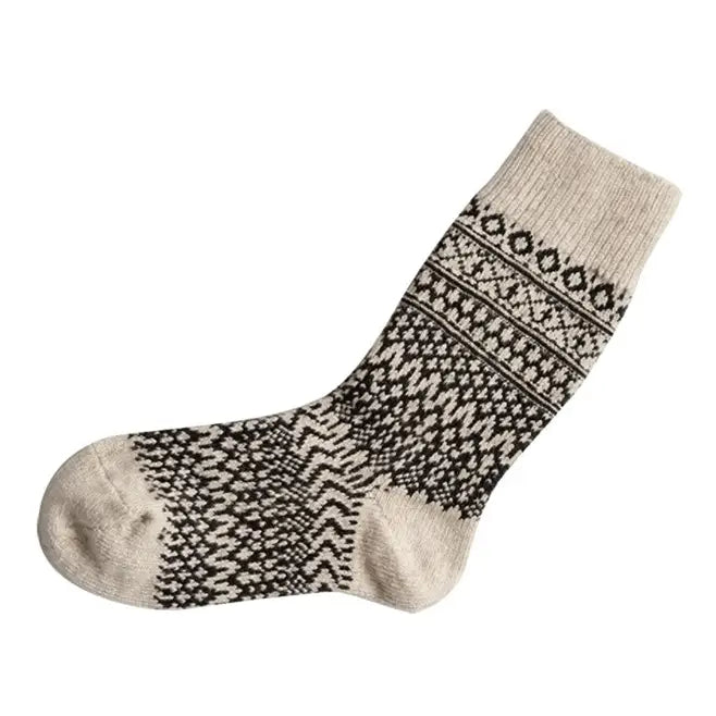 NISHIGUCHI KUTSUSHITA Wool Jacquard Socks Oat