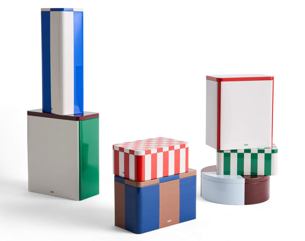 HAY Tin Container XL Off-White Burgundy Green