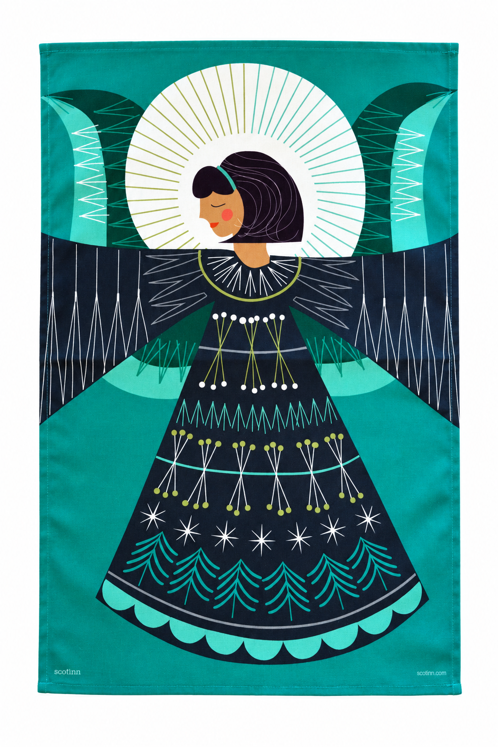 Scofinn Christmas Angel Tea Towel - Green/Purple
