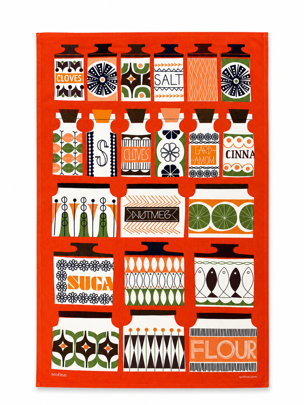 Scofinn Spice Jars Tea Towel - Orange