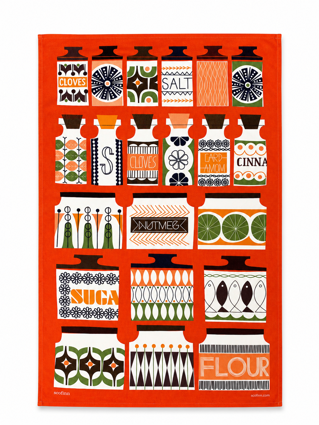 Scofinn Tea Towel Spice Jars Brown