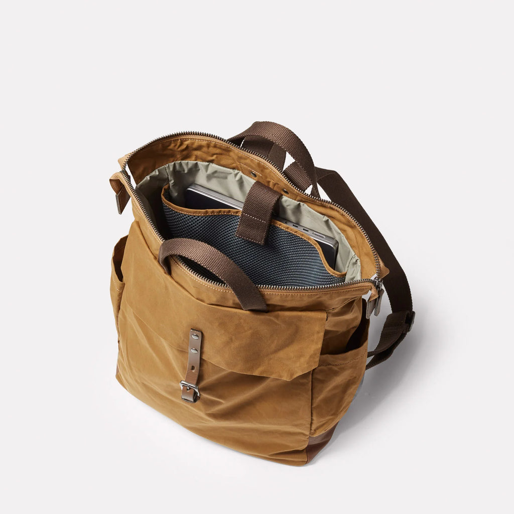 Ally Capellino Fin Waxed Cotton Backpack in Chert