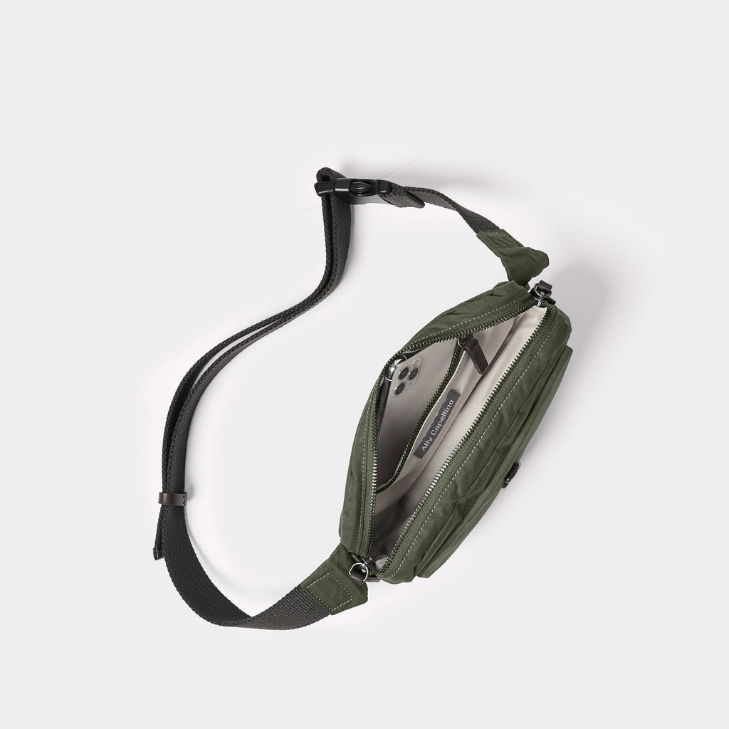 Ally Capellino Fela Waxed Cotton Bumbag in Olive