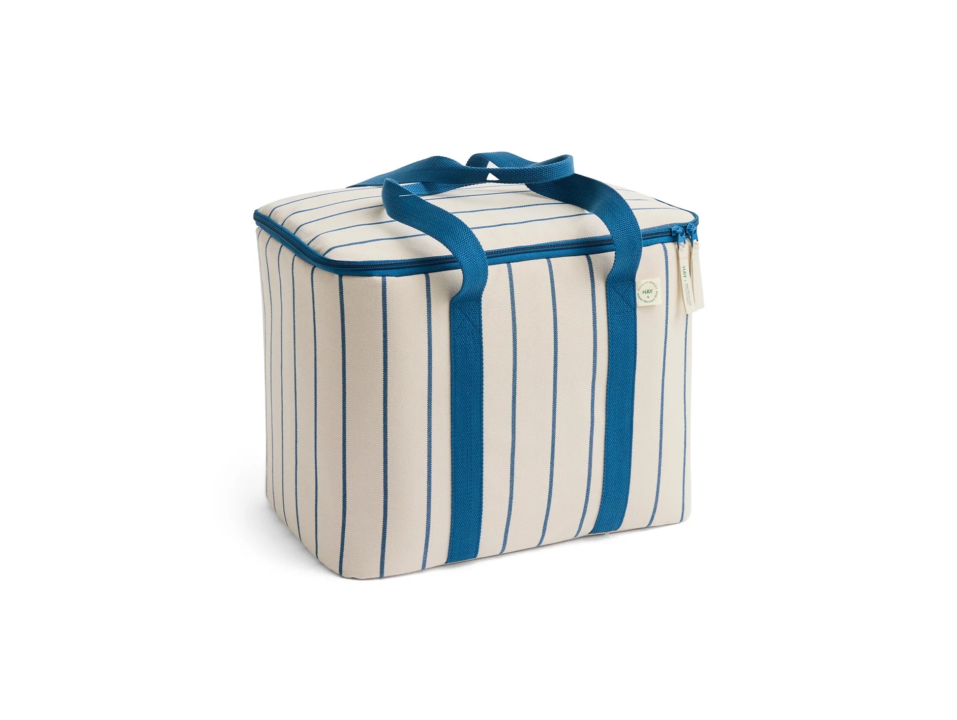HAY Outdoor Market Cooler Bag-Medium Beige with blue stripe