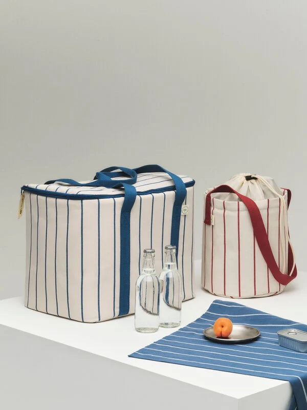 HAY Outdoor Market Cooler Bag Medium Beige With Red Stripe