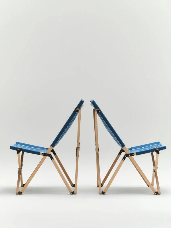 HAY x Jasper Morrison Outdoor Market Folding Chair Blue Beige Stripe