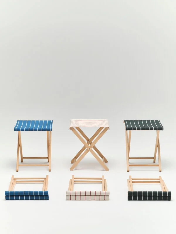 HAY Outdoor Market Folding Stool Black With Beige Stripe