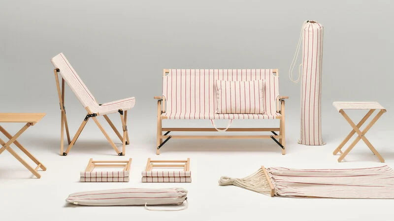 HAY Outdoor Market Folding Sofa Beige With Red Stripe