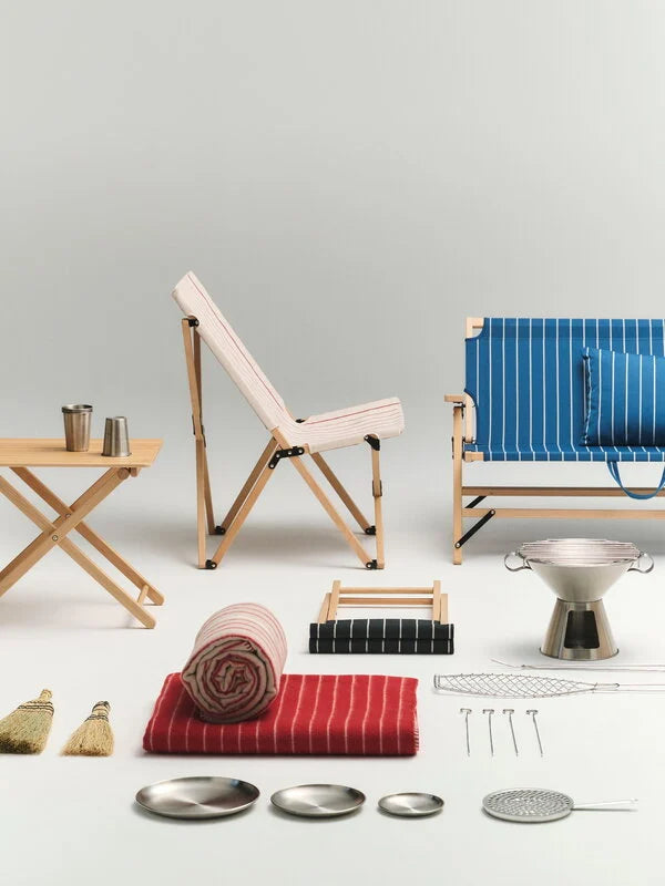 HAY Outdoor Market Folding Sofa Blue With Beige Stripe