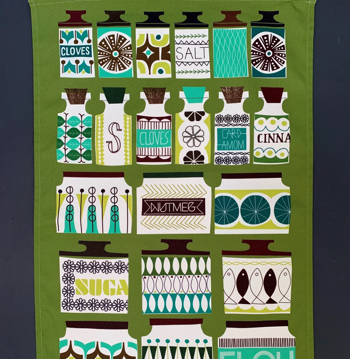 Scofinn Spice Jars Tea Towel - Green