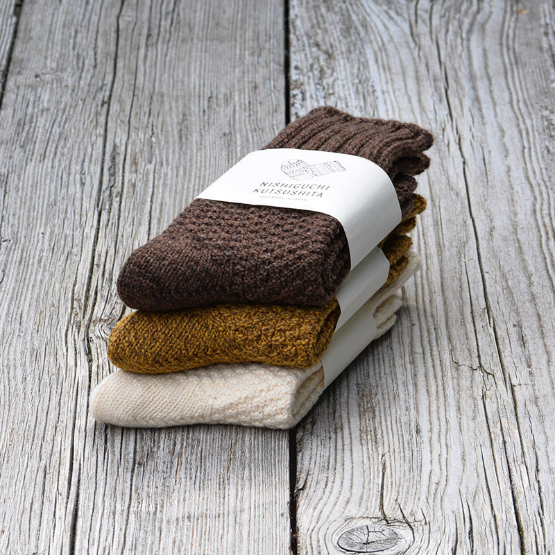 NISHIGUCHI KUTSUSHITA Wool Cotton Boot Socks Mustard