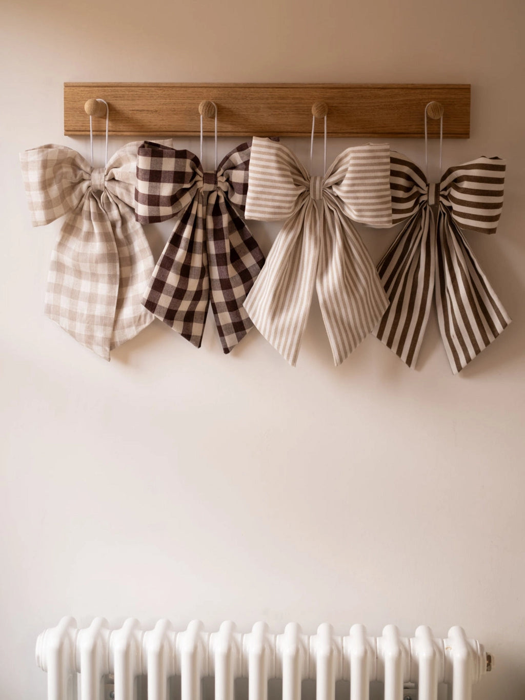 Handmade Cream and Brown Gingham Hanging Bow