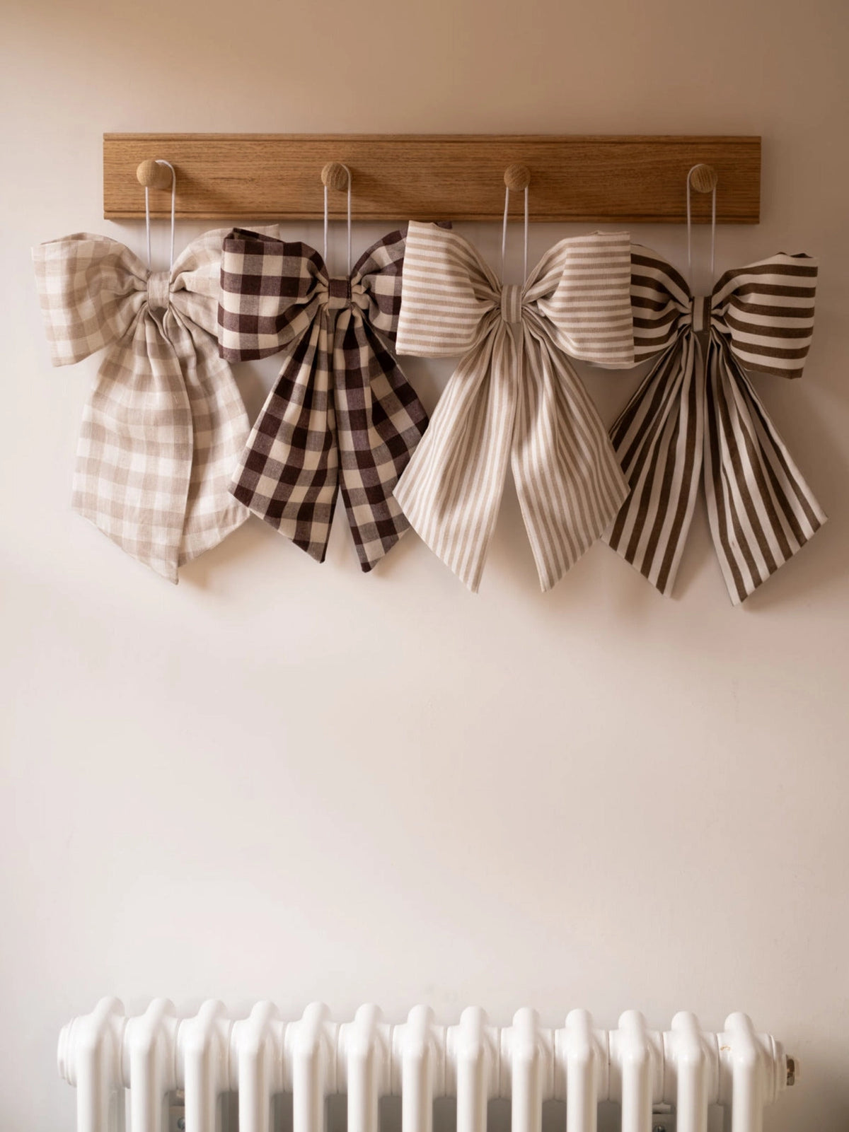 Handmade Cream and Brown Gingham Hanging Bow