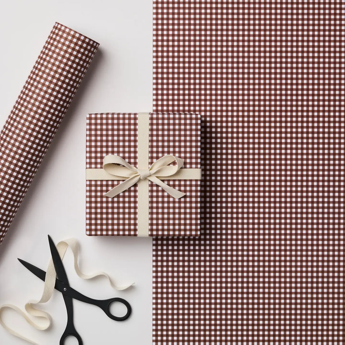 Kinshipped Russet/Burgundy Gingham Gift Wrap