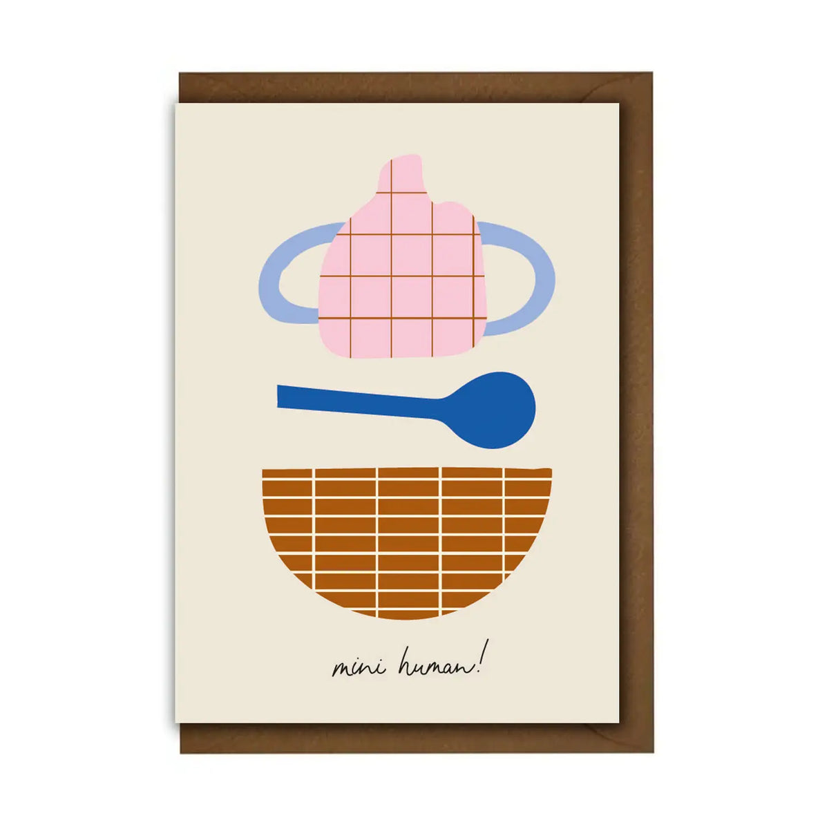 Kinshipped Mini Human New Baby Card with Spoon and Sippy Cup