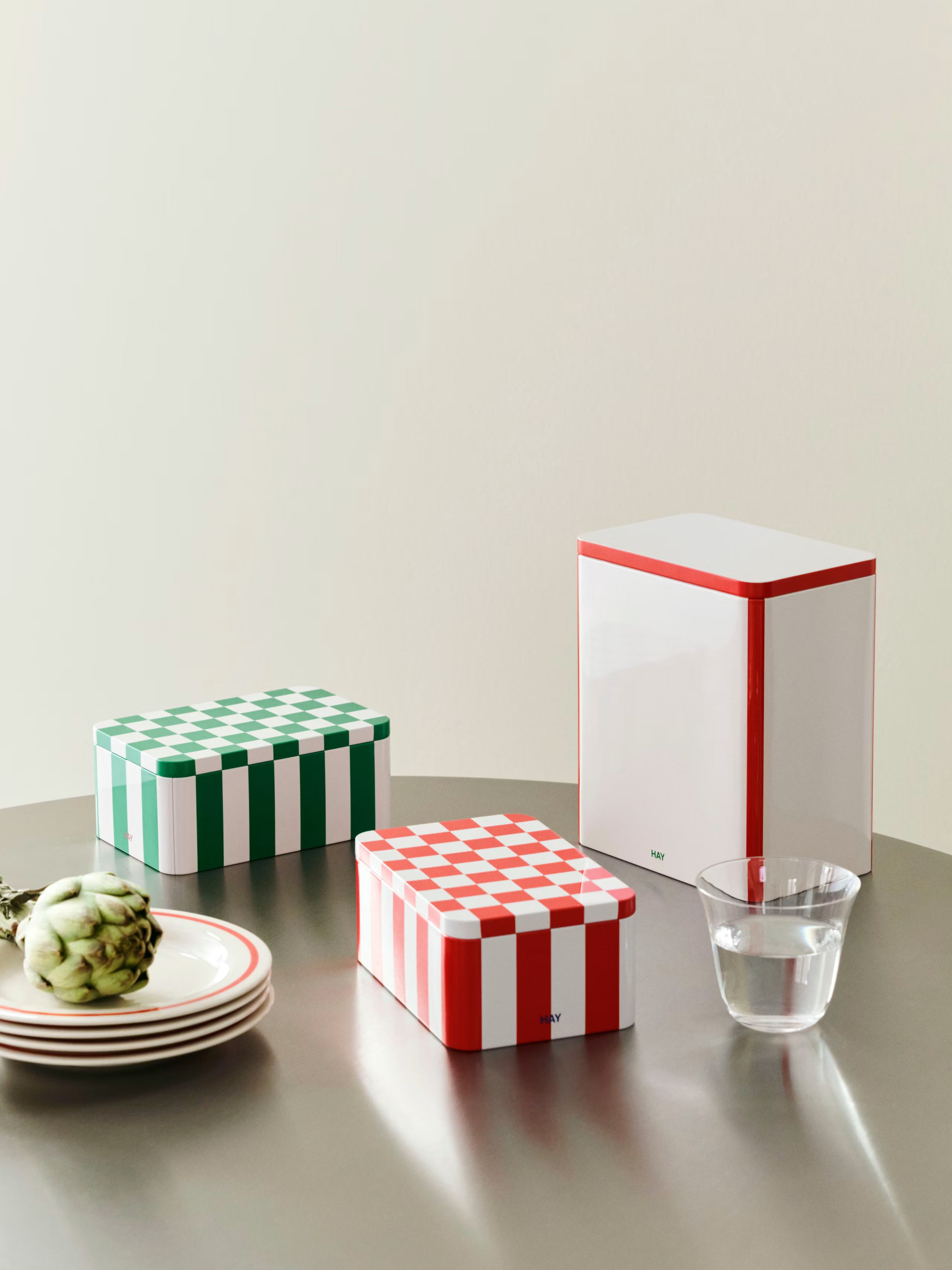 HAY Tin Container Small Red and off-white