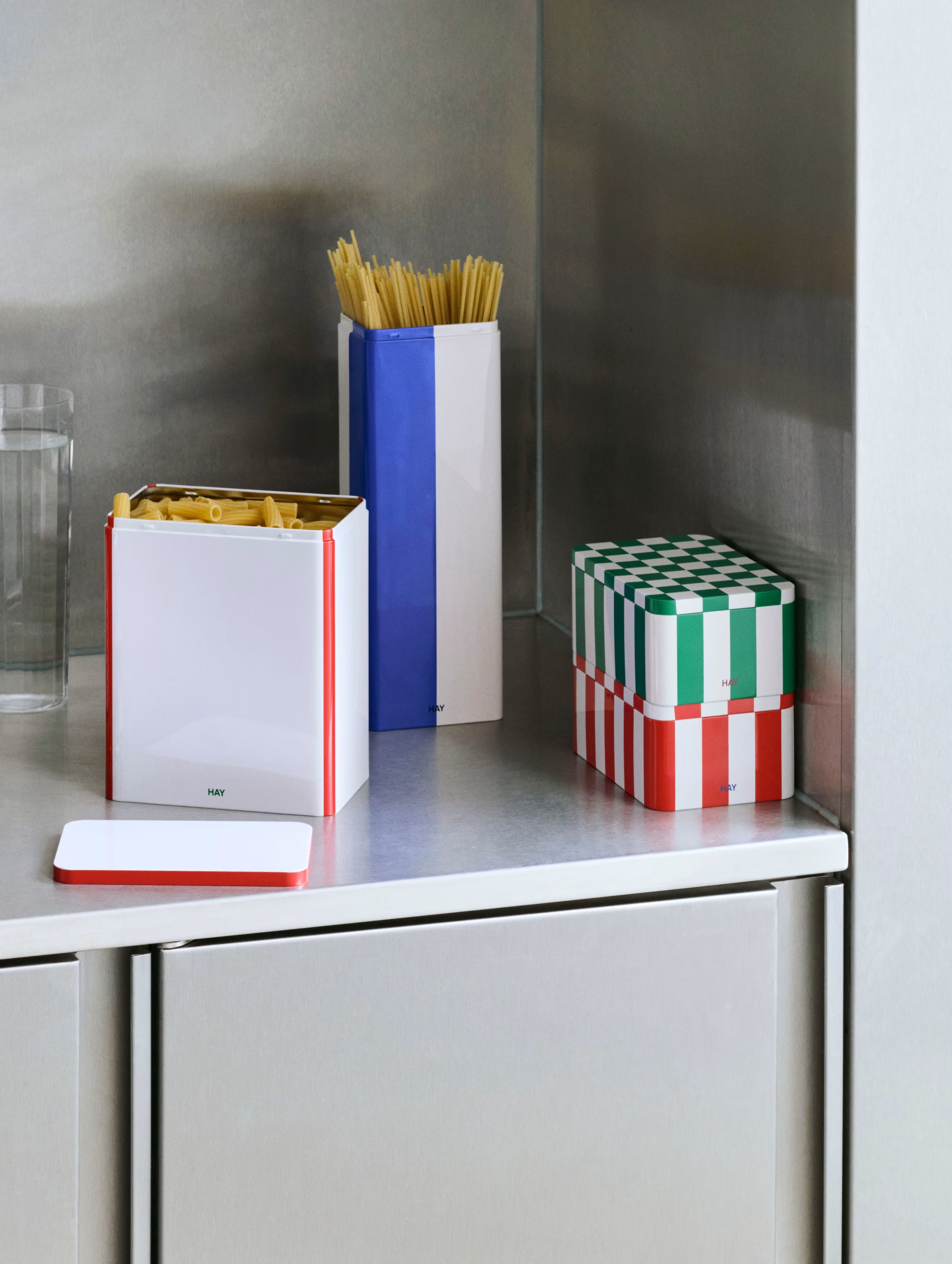 HAY Tin Container Small Red and off-white